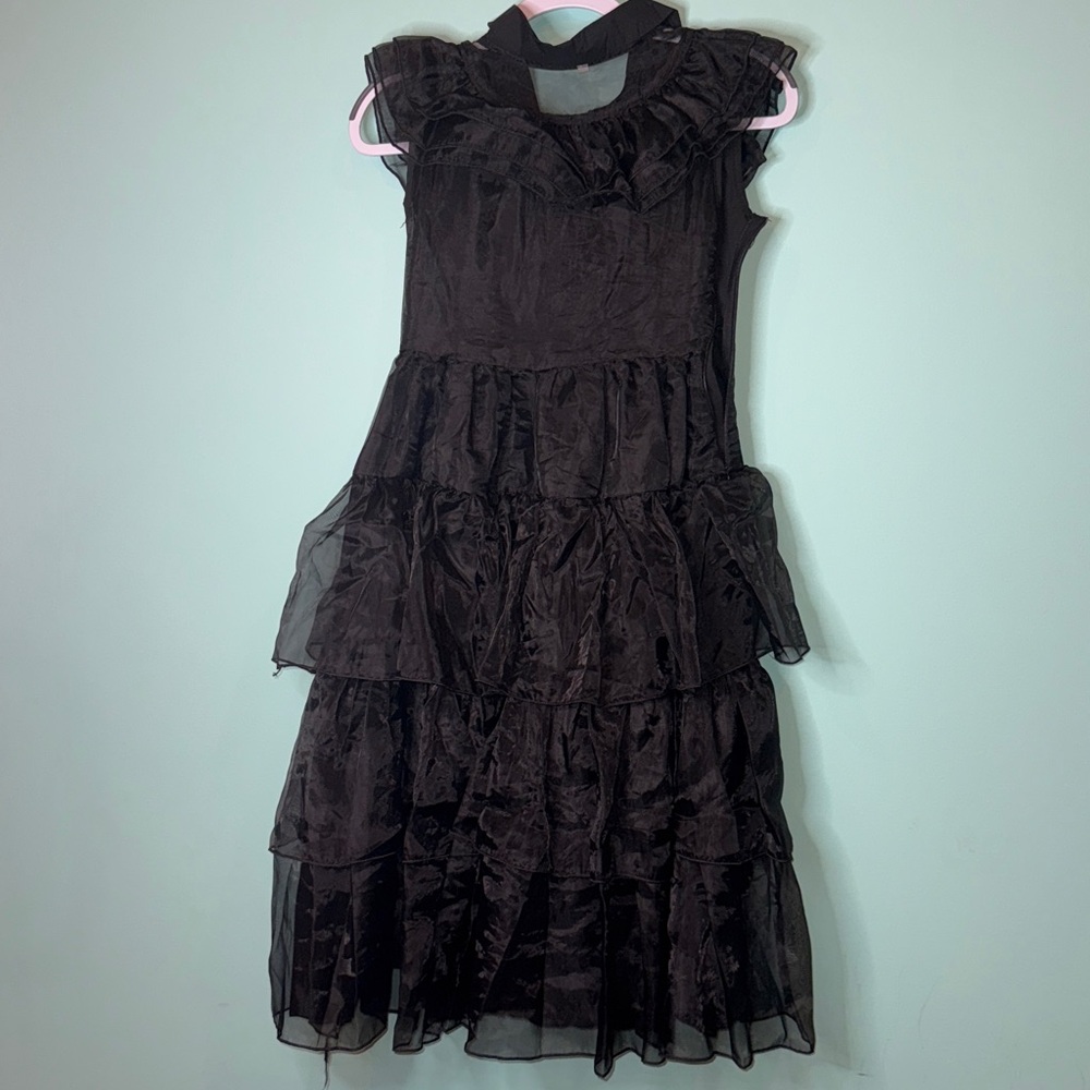 Wednesday Adams Costume Dress Elegant Black Ruffled Dress girls size 9/10 - Picture 4 of 6